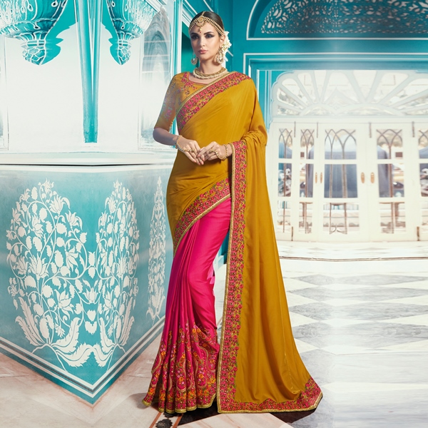 Garima Silk Mustard & Rani Saree