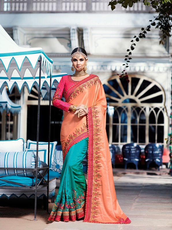 Garima Silk Peach & Rama Saree