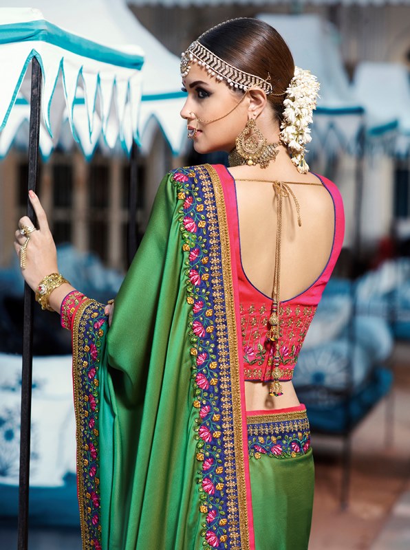 Shaded Barfi Silk Royal Blue & green Saree