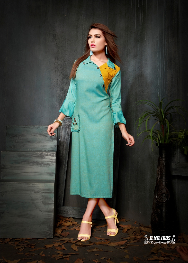 Partywear Designer See Green Rayon 2 Ton Fancy Kurti