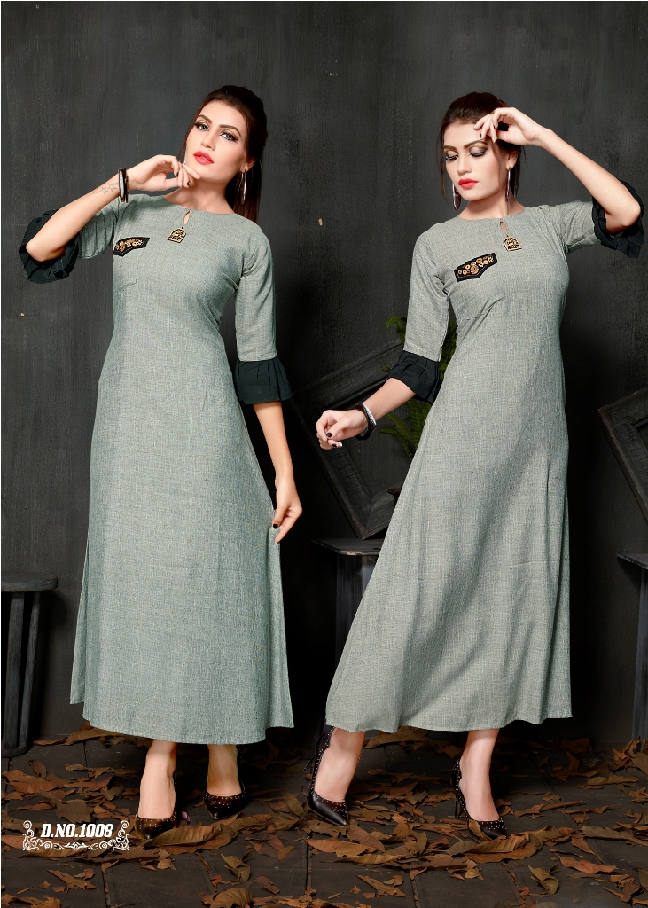 Partywear Designer Grey Rayon 2 Ton Fancy Kurti