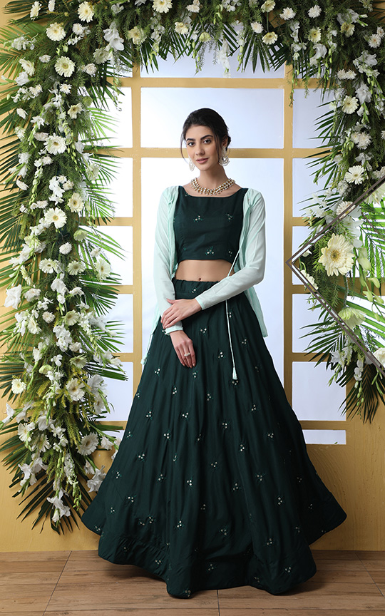 Set A New And Latest Trend In Indo-Western Lehenga Choli With Jacket With This Designer Piece