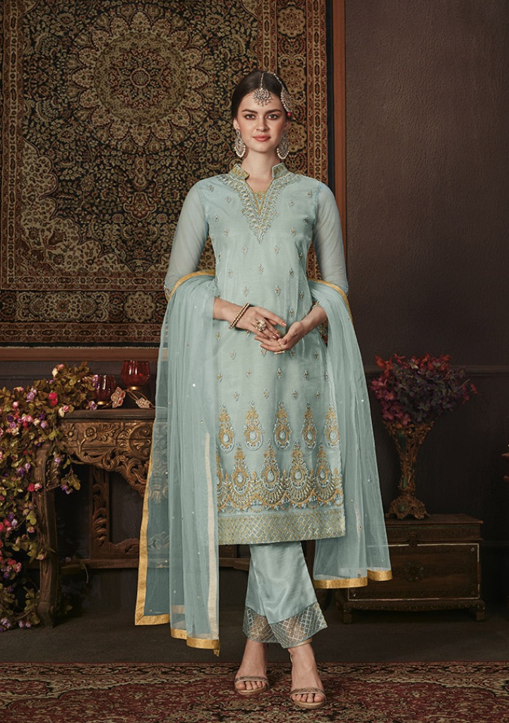 This Season Is About Subtle Shades And Pastel Play; So Grab This Heavy Designer Straight Suit