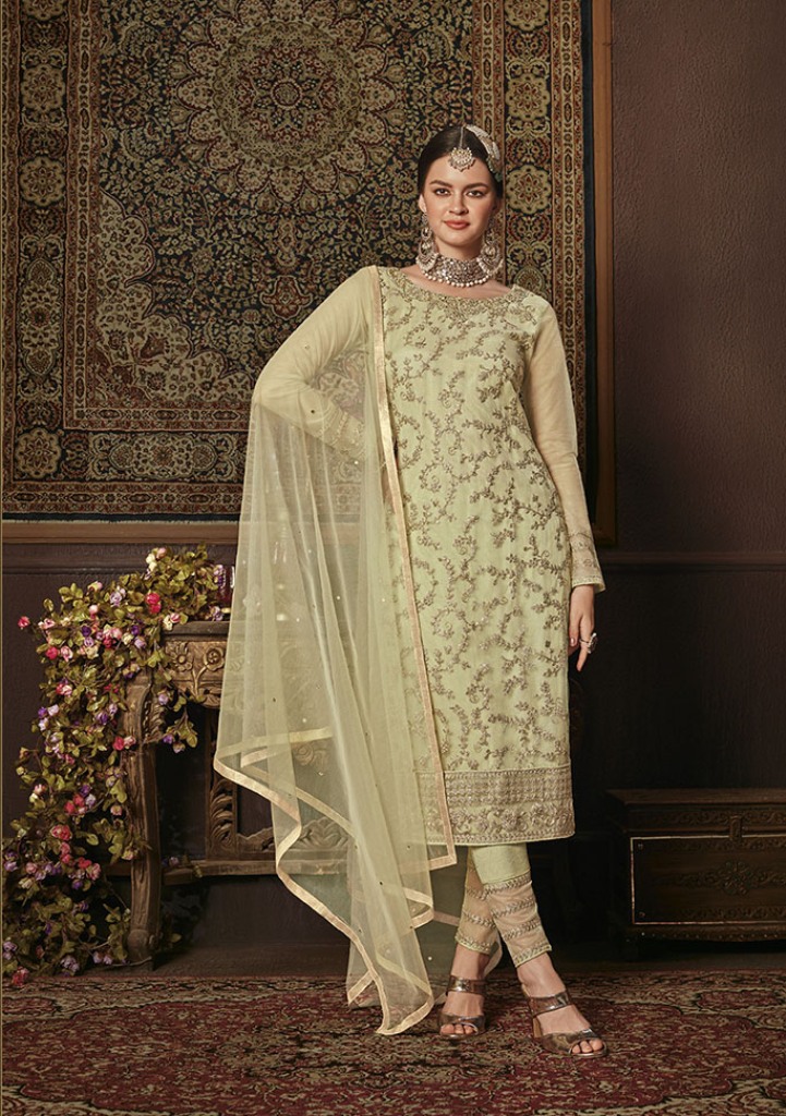 This Season Is About Subtle Shades And Pastel Play; So Grab This Heavy Designer Straight Suit